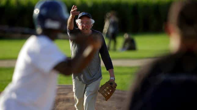 Image for article titled I Could Watch Bernie Sanders Play Competent Softball on a Loop Until I Die