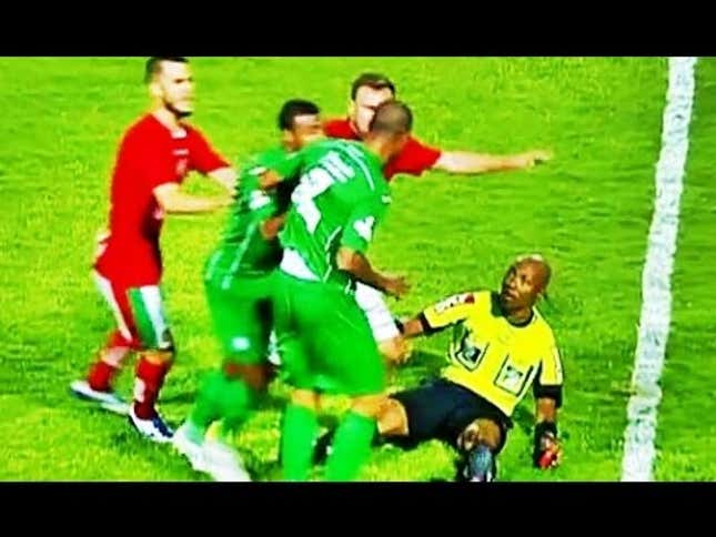 Bad Soccer Man Bowls Over Ref, Wants To Fight Everybody