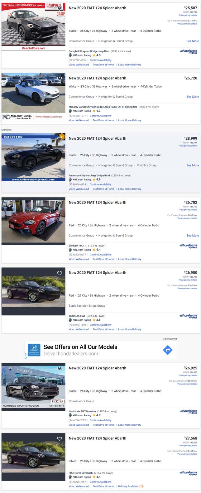 Image for article titled It’s Time To Treat Yourself To An Awesome Deal On A Fiat 124 Convertible