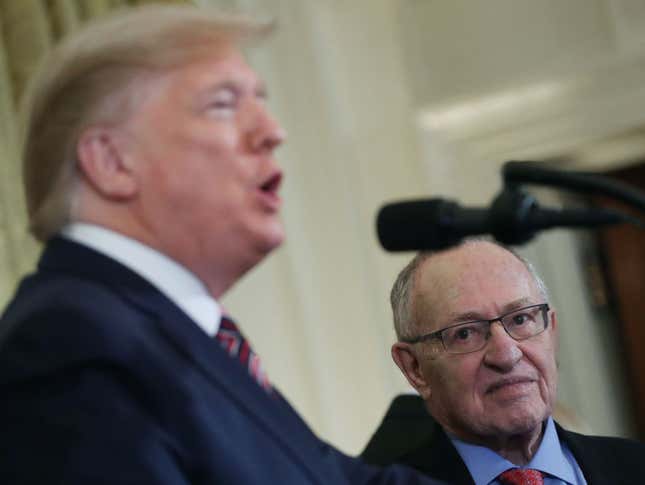 Professor Alan Dershowitz listens to U.S. President Donald Trump speak during a Hanukkah Reception in the East Room of the White House on December 11, 2019 in Washington, DC.