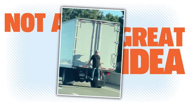 Image for article titled Dude Spotted Just Hanging Out On The Back Of A Truck Going Down The Highway