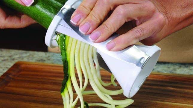 The Veggetti takes up way less space than a traditional spiralizer, but can still durn vegetables into noodles for a healthier pasta alternative.