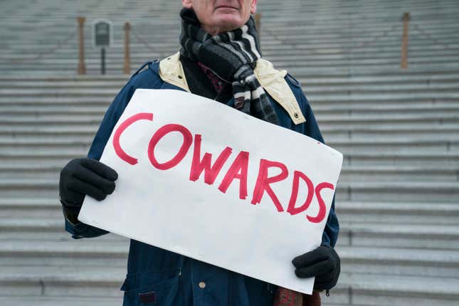 Alan Gambrell demonstrates outside of the U.S. Capitol on Feb. 5, 2020, in Washington, D.C.