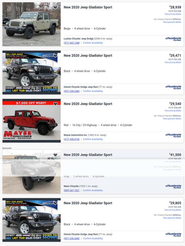 Image for article titled Jeep Dealers Are Really Slashing Prices On 2020 Gladiators
