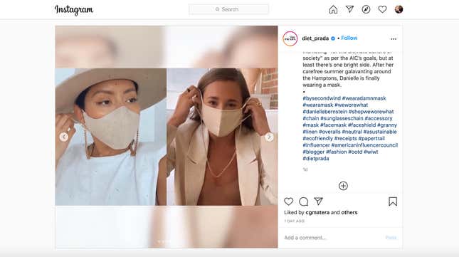 Image for article titled WeWoreWhat's Danielle Bernstein Accused of Stealing Mask Design From a Latina-Owned Brand