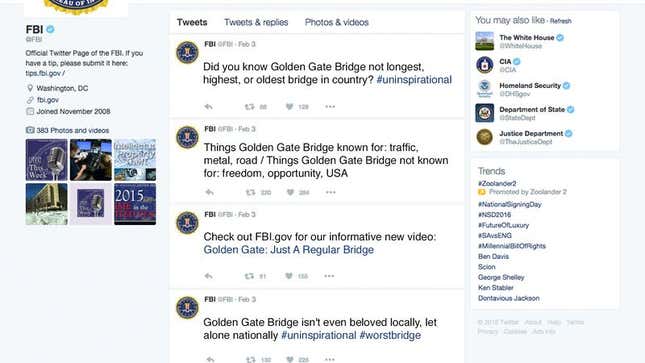 Image for article titled FBI Counterterrorists Launch Media Campaign Downplaying Symbolic Value Of Golden Gate Bridge