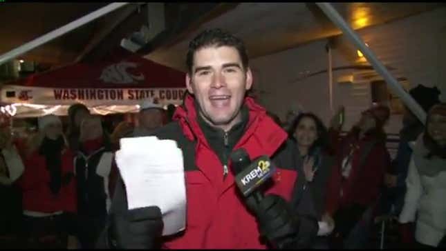 Over-Excited Washington State Fan Eats It On Live TV