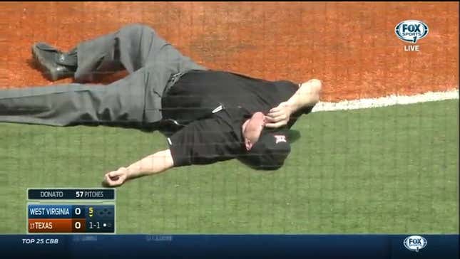College Ump Takes Nasty Foul Tip Straight To The Mask