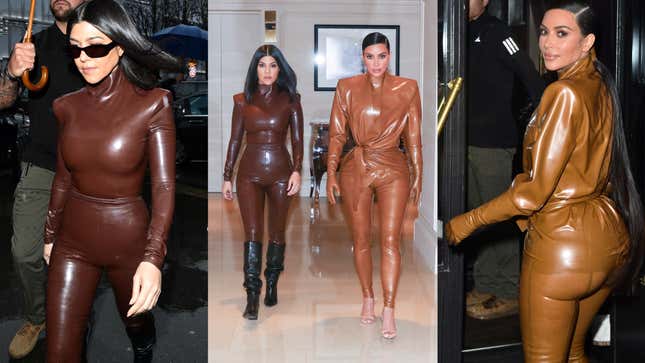 Kourtney and Kim Kardashian Twin in Matching Latex Outfits During