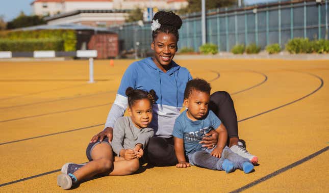 Alysia Montaño, center, and daughter Linnea (left, aged five), and son Aster (two).