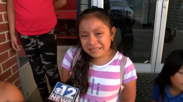 11-year-old Magdalena Gomez Gregorio speaks to reporters after learning that her father has been detained by ICE agents.