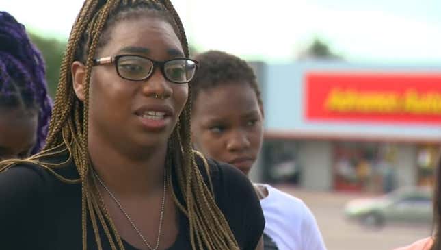 “That’s police brutality; I don’t give a damn what nobody say, that’s police brutality.” Brittney Gilliam talks to reporters about the incident with Aurora police officers while she was taking her nieces, sister and daughter to a nail salon.