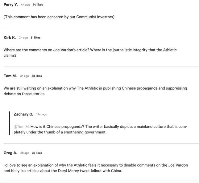 Image for article titled The Athletic Outrages White Men Everywhere By Censoring Their Opinions On China