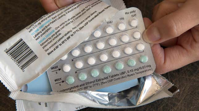 A monthly dose of hormonal birth control.