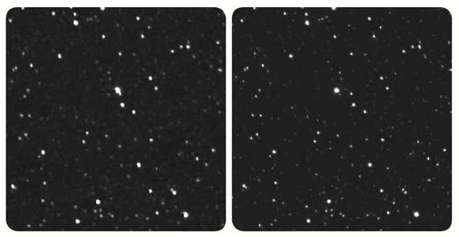 Two views of Proxima Centauri, the one on the left from New Horizons and the one on the right from Earth. 