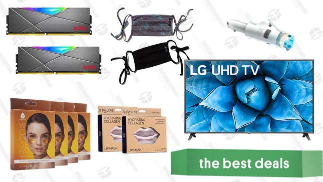 Image for article titled Saturday&#39;s Best Deals: LG 75-Inch Smart 4K TV, XPG DDR4 RAM, Hydrating Collagen Masks, Onzie Face Masks, Car Safety Multi-tool, and More