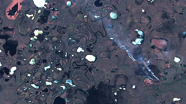A wildfire smoldering with 90 miles from the Arctic Ocean on June 14, 2020.