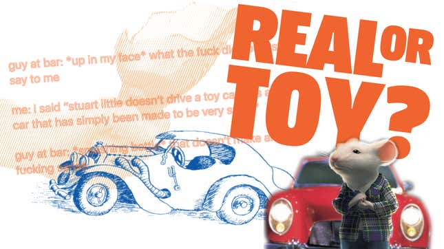 Image for article titled Let&#39;s Finally Get To The Bottom Of This: Does Stuart Little Drive A Toy Car Or A Miniature Actual Car?