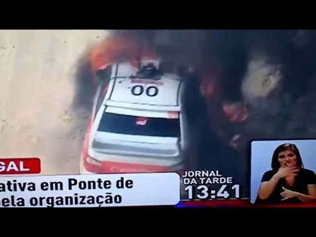 Rally Portugal Safety Car Catches Fire On Stage, Left To Burn
