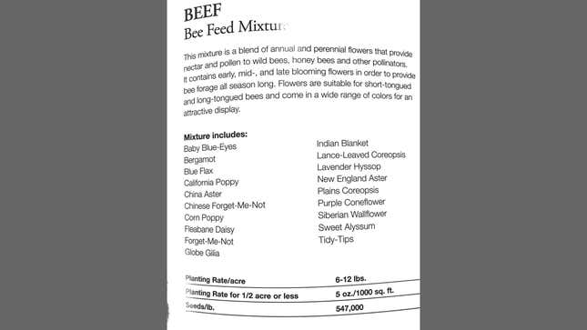 The published description of the wildflower mixture Cheerios used.