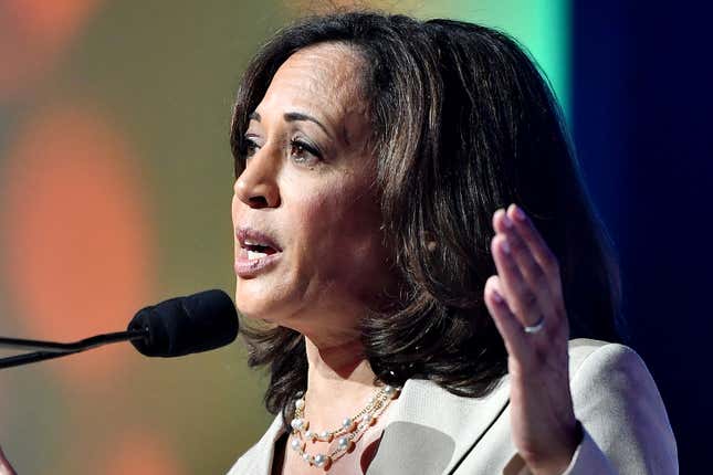 Kamala Harris speaks on stage at 2019 ESSENCE Festival at Ernest N. Morial Convention Center on July 06, 2019 in New Orleans, Louisiana. 