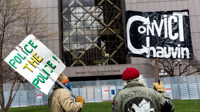 People wait for the verdict in Derek Chauvin’s trial over the death of George Floyd outside the Hennepin County Courthouse in Minneapolis, Minnesota on April 20, 2021