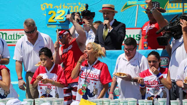 Image for article titled Nathan's champion wins again on strength of Crystal Light-soaked hot dogs