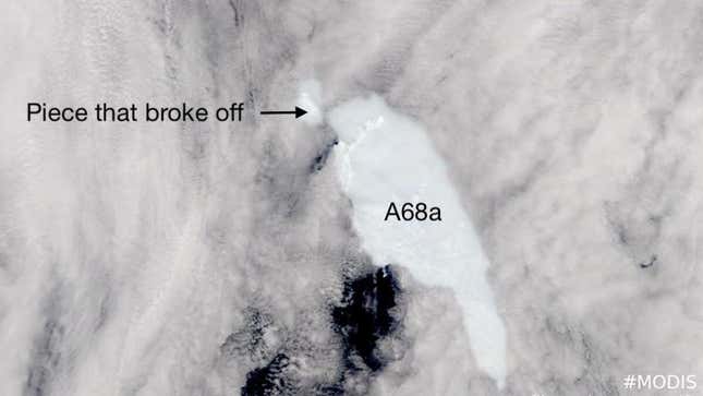 MODIS satellite image showing the new iceberg fragment. 