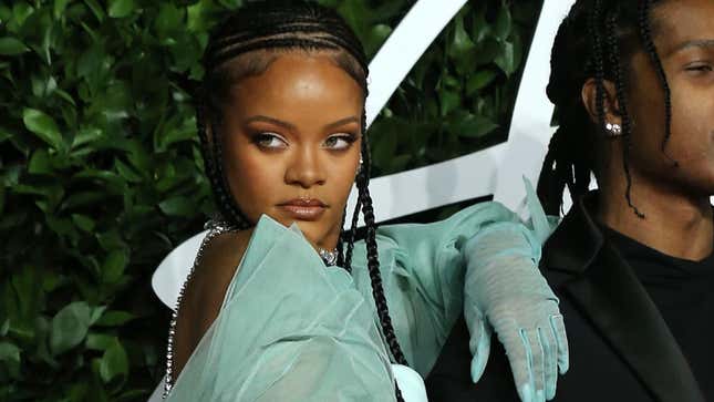 Rihanna and A$AP Rocky pose on the red carpet at The Fashion Awards 2019 in London on December 2, 2019.