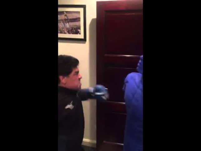 Diego Maradona Prepares For Coming Alien Invasion With Boxing Dummy