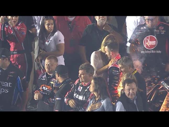 NASCAR Driver Gets Hit In The Butt With Fireworks