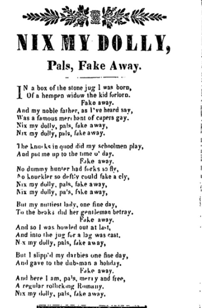 Image for article titled I'm Obsessed With This Victorian Crime Anthem: 'Nix My Dolly, Pals, Fake Away'