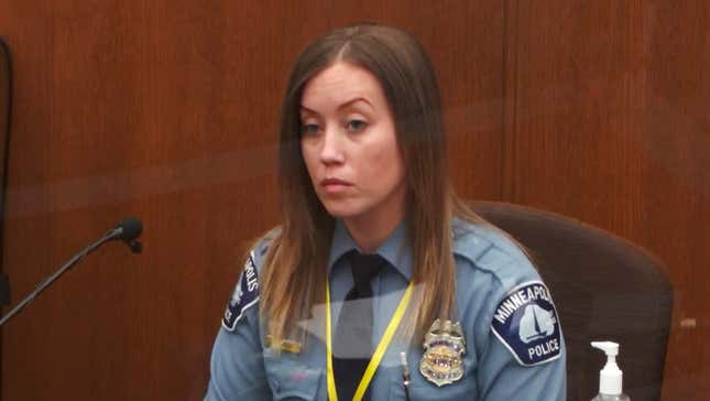 Minneapolis Police Officer Nicole Mackenzie testifies as Hennepin County Judge Peter Cahill presides Tuesday, April 6, 2021, in the trial of former Minneapolis police Officer Derek Chauvin