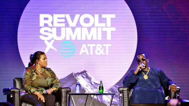 President of Combs Enterprises, Dia Simms and Sean “Diddy” Combs speak onstage during day 3 of REVOLT Summit x AT&amp;T Summit on September 14, 2019 in Atlanta, Georgia.