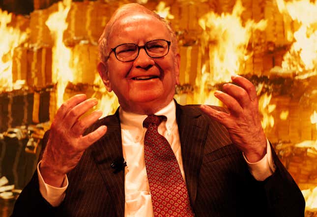 Image for article titled Cackling Warren Buffett Burns Entire Fortune In Front Of Nation