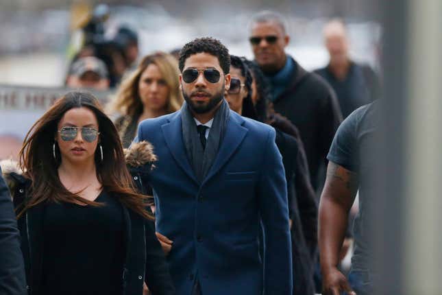 Jussie Smollett arriving for court in Chicago, March 14, 2019. All charges were later dropped against him.