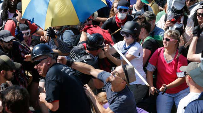 Concerns about having scenes like this one from Charlottesville, Va., during a white supremacist march and counterprotest rally Aug. 12, 2017, have officials in Dayton, Ohio, concerned ahead of a planned white supremacist march there this coming Saturday, May 25, 2019. 