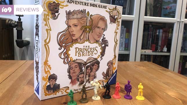 The box cover art and miniatures for The Princess Bride: Adventure Book Game.