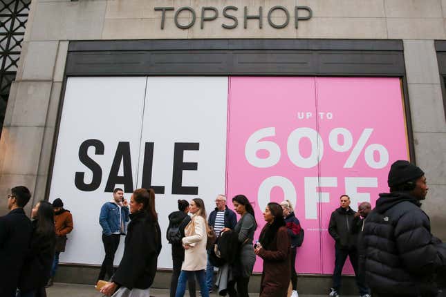 A Topshop store window on London’s Oxford Street.