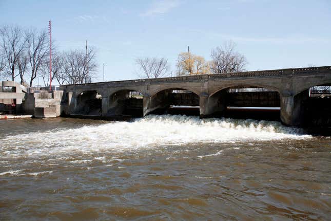 The Flint River is shown in downtown Flint April 20, 2016 in Flint, Michigan.