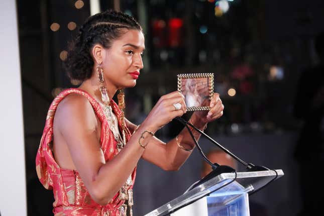 Indya Moore speaks on stage at The Daily Front Row’s 7th annual Fashion Media Awards on September 05, 2019 in New York City.