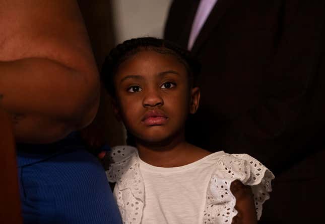 George Floyd’s daughter Gianna Floyd, attends a press conference with her mother Roxie Washington on June 2, 2020, in Minneapolis, Minnesota. 