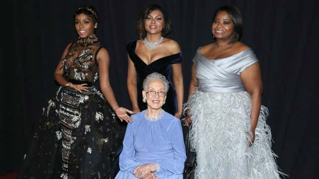 (Clockwise from left) Janelle Monáe, Taraji P. Henson, Octavia Spencer and Katharine Johnson at the 2017 Academy Awards.