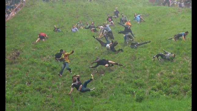 The People Fell Down The Hill Chasing The Cheese Again