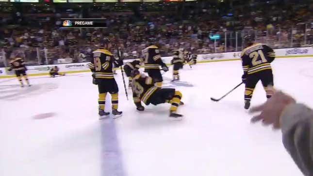 Zdeno Chara Wiped Out And Crashed Into Milan Lucic During Warmups