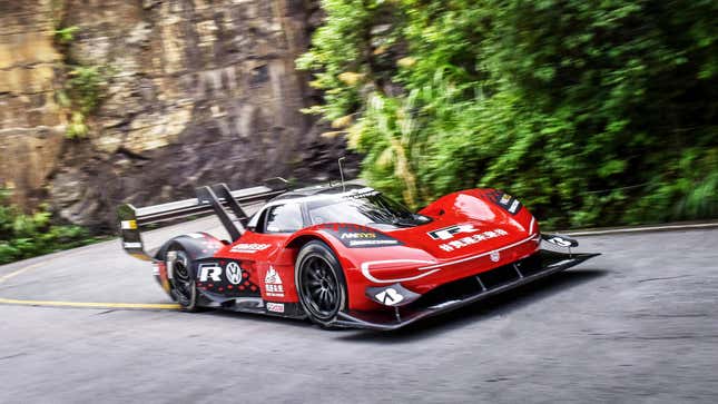 The Volkswagen ID.R takes on the Tianmen Mountain in China in 2019.