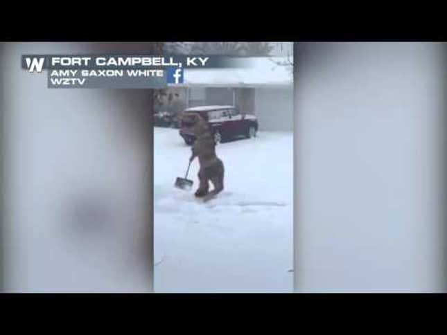 The Struggle Is Real for This Dinosaur Contending With Snowzilla