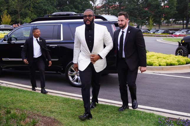 SERVING: Tyler Perry arrives at the grand opening of Tyler Perry Studios on Oct. 5, 2019, in Atlanta.