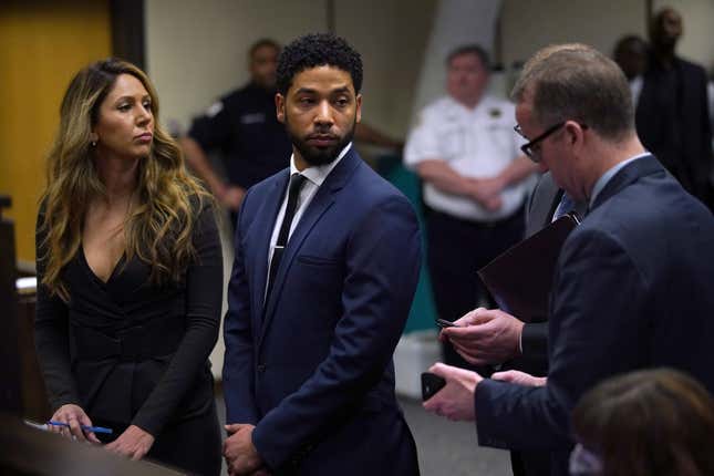 Jussie Smollett appears at a hearing in Chicago March 14, 2019, after he was charged with faking a homophobic, racist attack on himself. Now, executives at his show, Empire, say he and his character won’t be back for next season. 