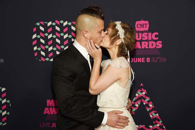 Clare Bowen and Brandon Robert Young at the 2016 CMT Awards, via Getty